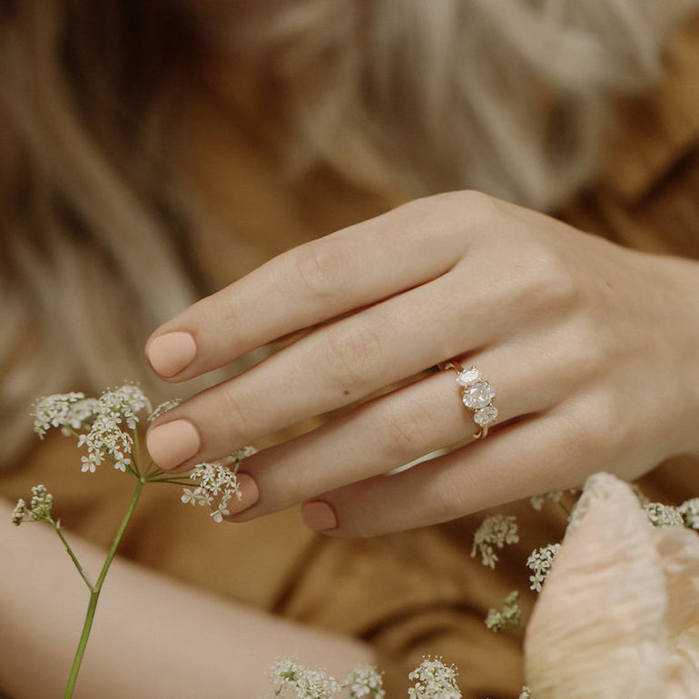 Three Stone Oval Diamond Engagement Ring