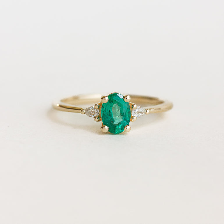 Oval Emerald Pear Sides Engagement Ring