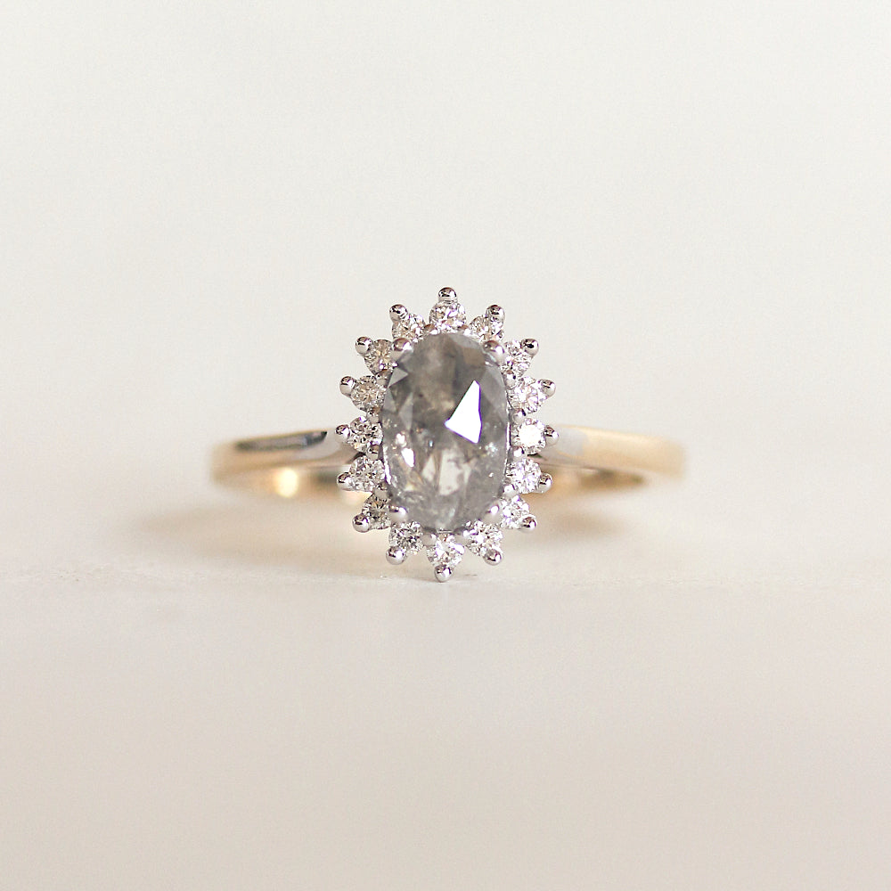 Salt & Pepper Diamond Halo Engagement RIng 