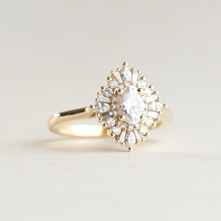 Art Deco White Oval Stone Engagement Ring