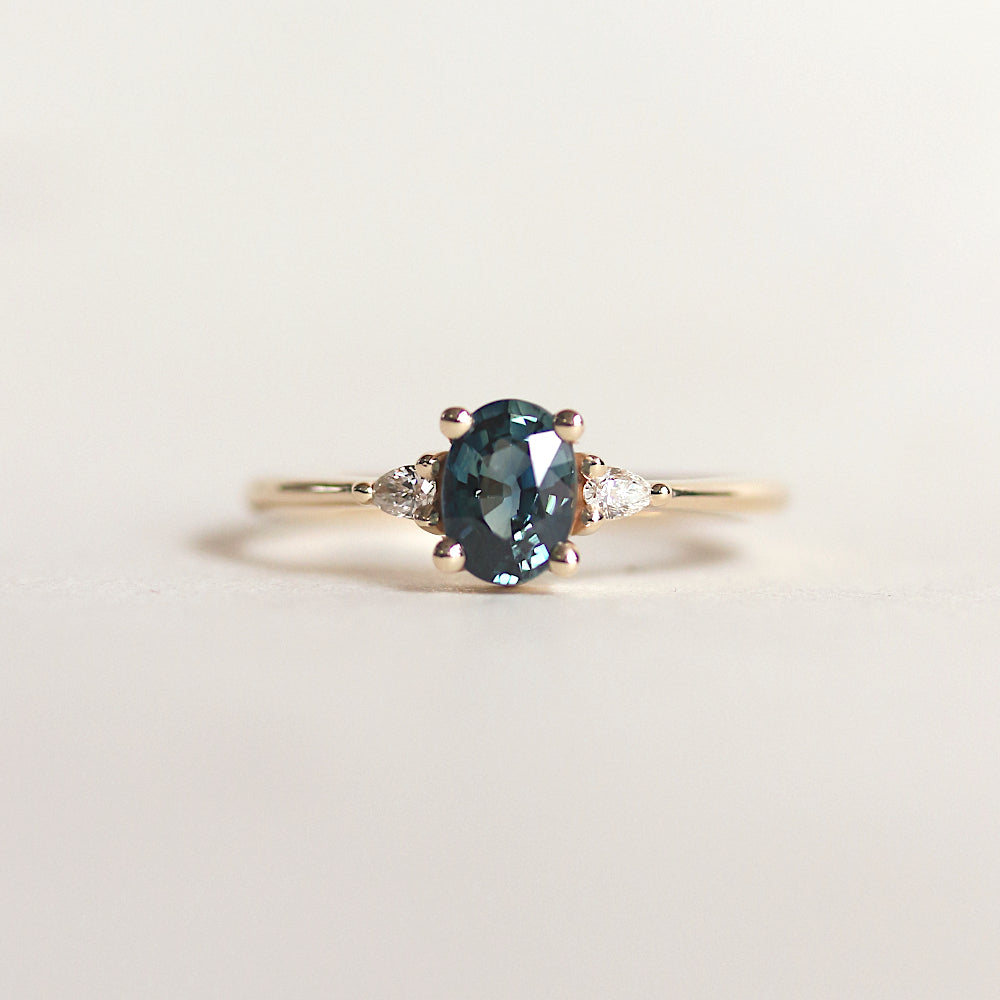 Sapphire Oval Pear Sides Engagement Ring