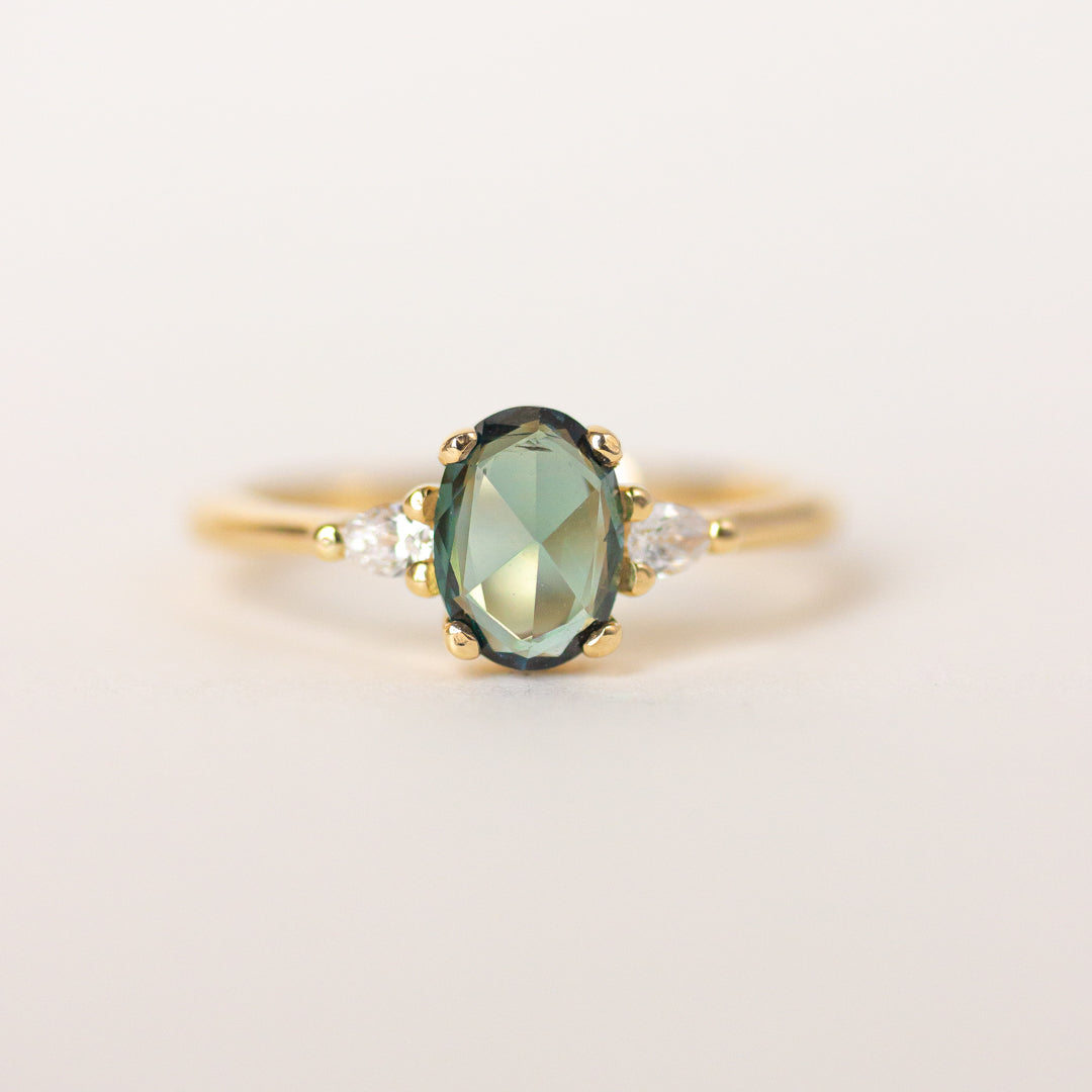 Green Oval Sapphire Engagement Ring 