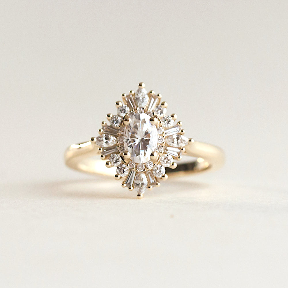 Art Deco White Oval Stone Engagement Ring