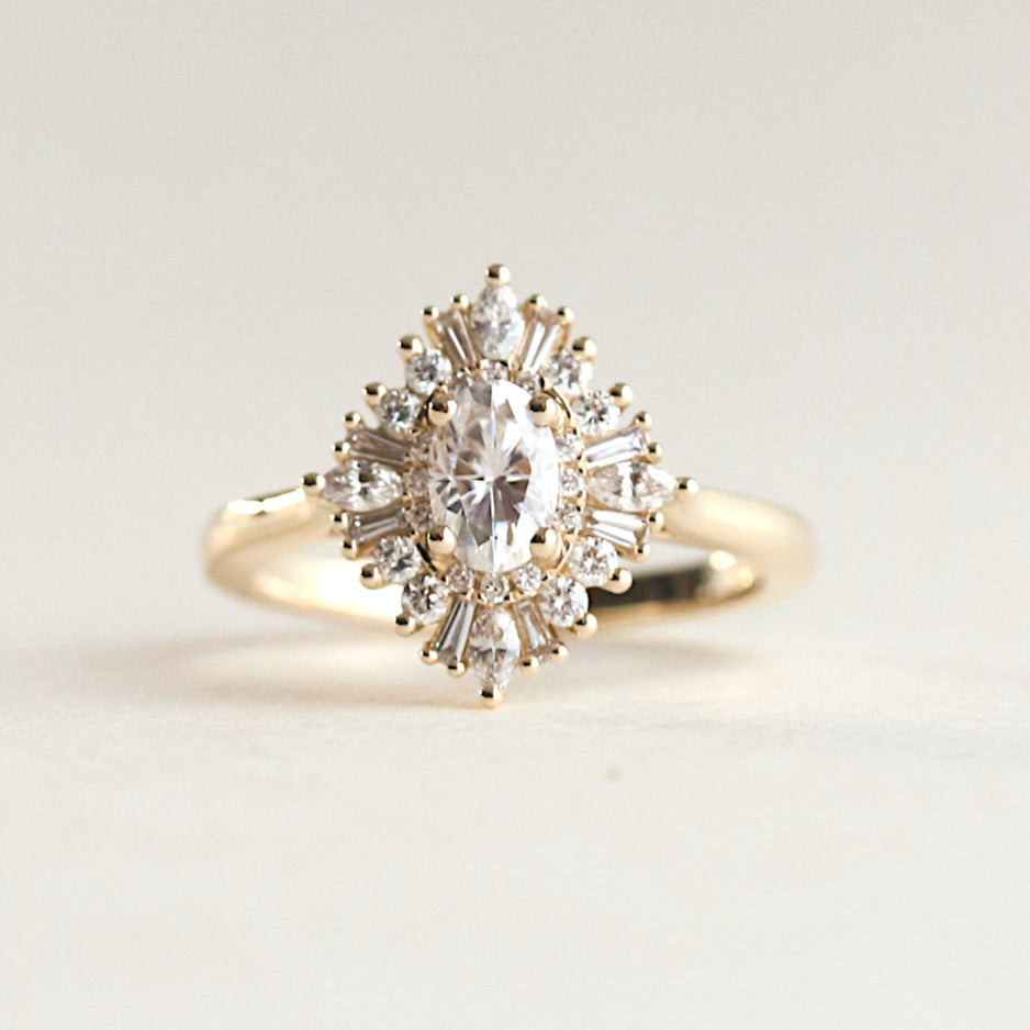 Art Deco White Oval Stone Engagement Ring