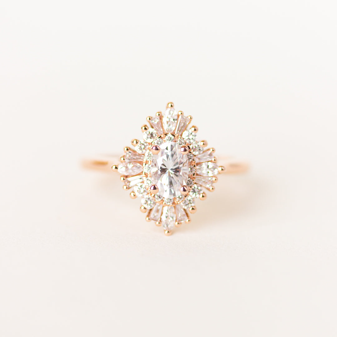 Art Deco White Oval Stone Engagement Ring