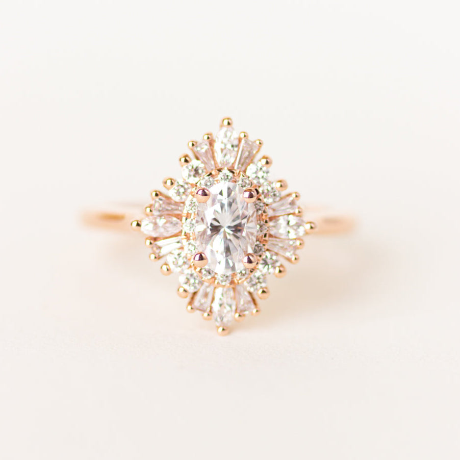 Art Deco White Oval Stone Engagement Ring