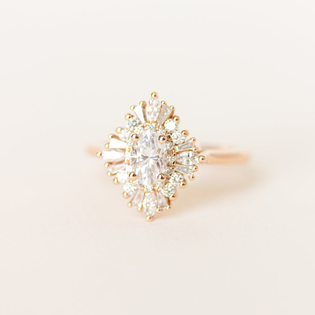 Art Deco White Oval Stone Engagement Ring