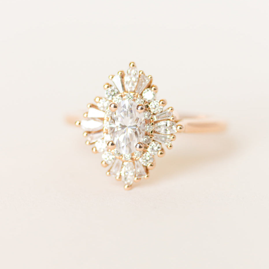 Art Deco White Oval Stone Engagement Ring
