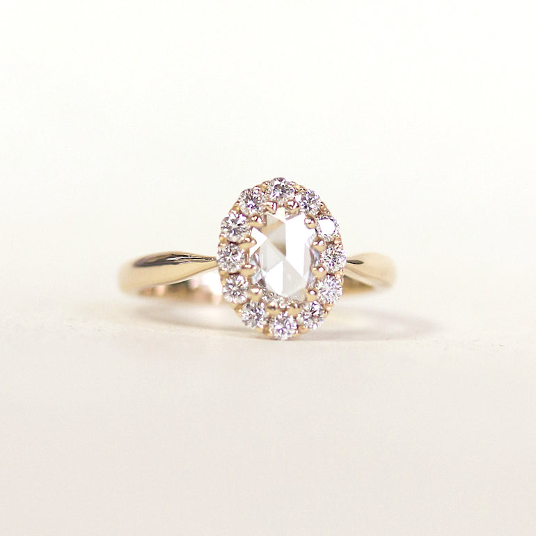 Oval White Stone Halo Engagement Ring