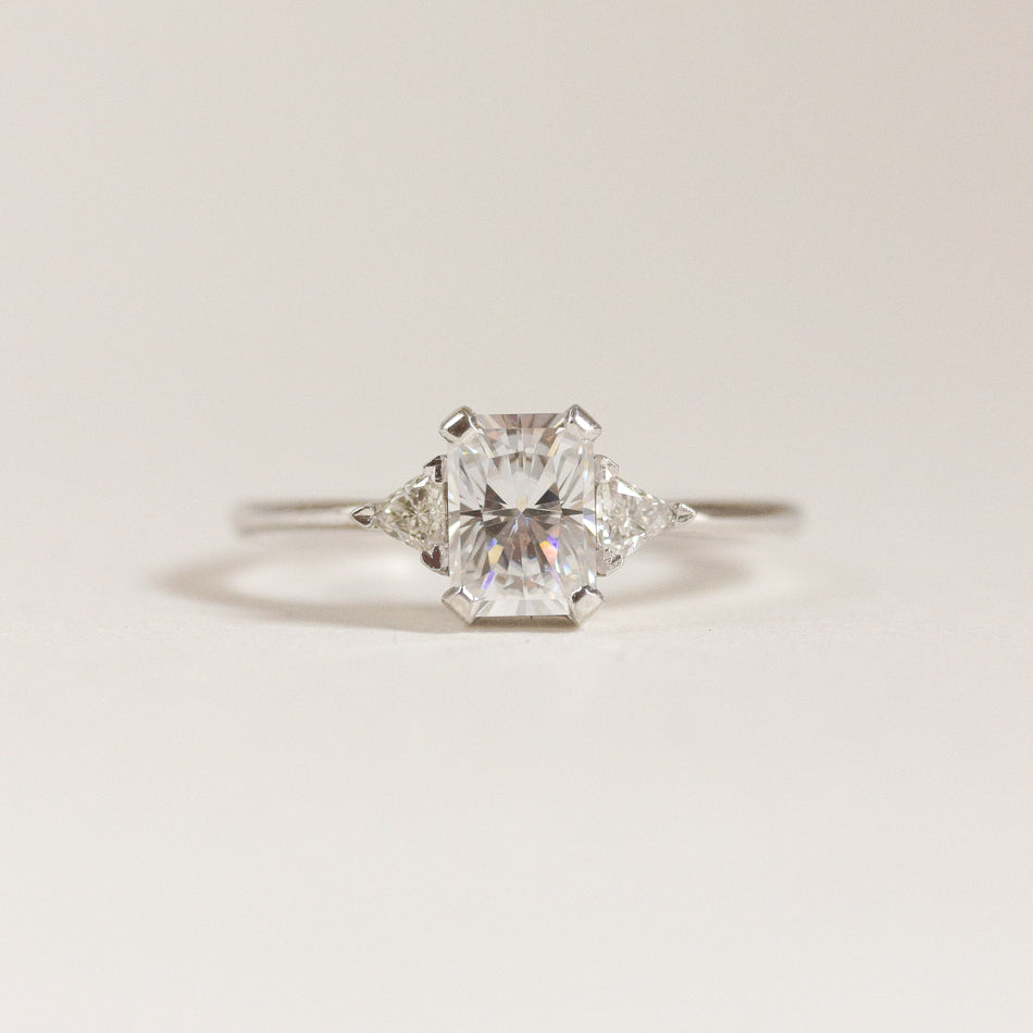 Radiant Cut White Three Stone Engagement Ring