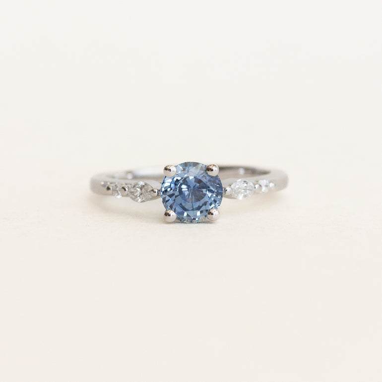 Round Blue Sapphire Five Stone Engagement Ring