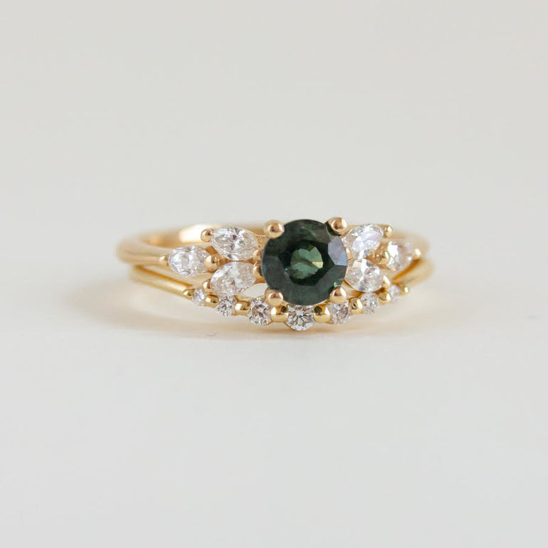 Round Green Sapphire Engagement Ring Marquise Side Stones