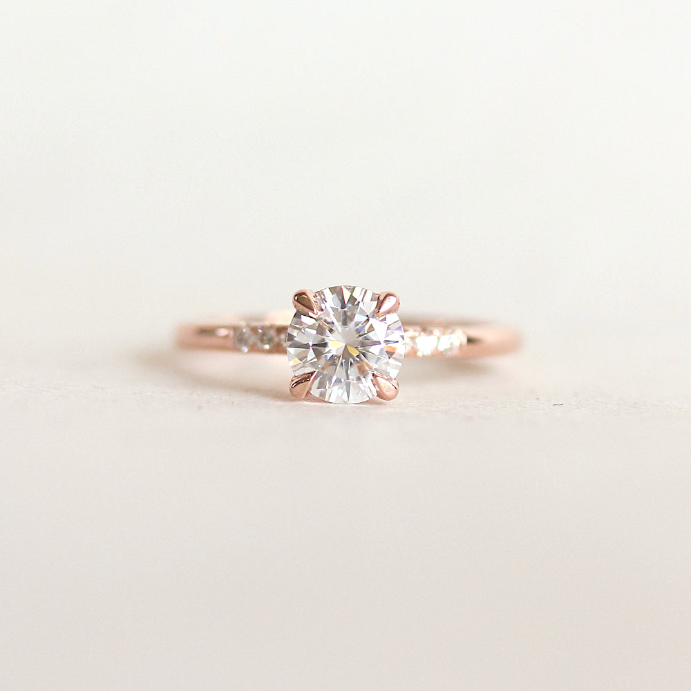 Round White Stone Engagement RIng