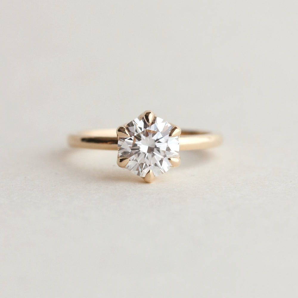 White Round Stone Petal Prong Engagement Ring