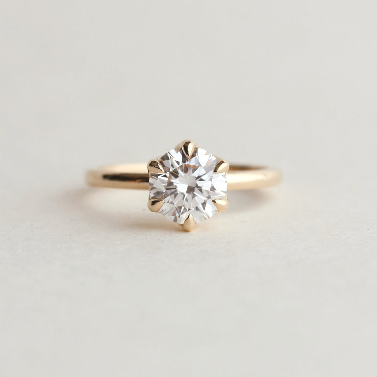 White Round Stone Petal Prong Engagement Ring