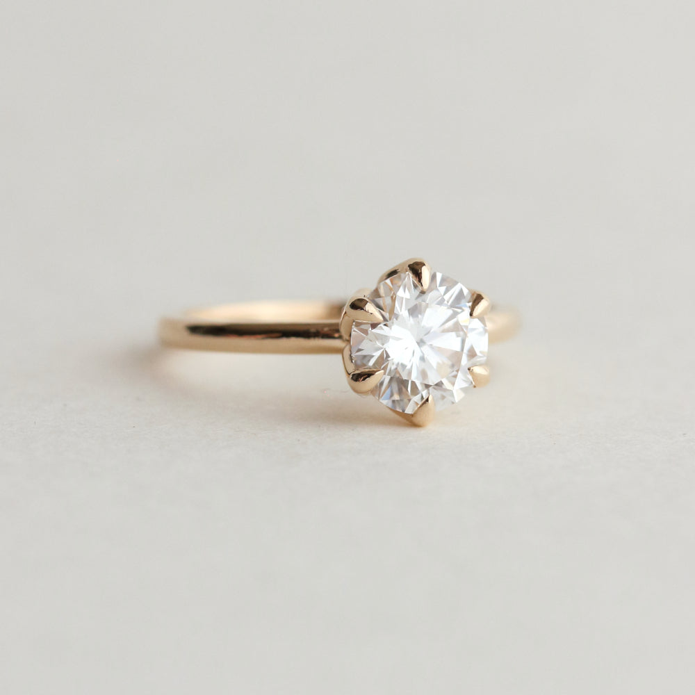 White Round Stone Petal Prong Engagement Ring