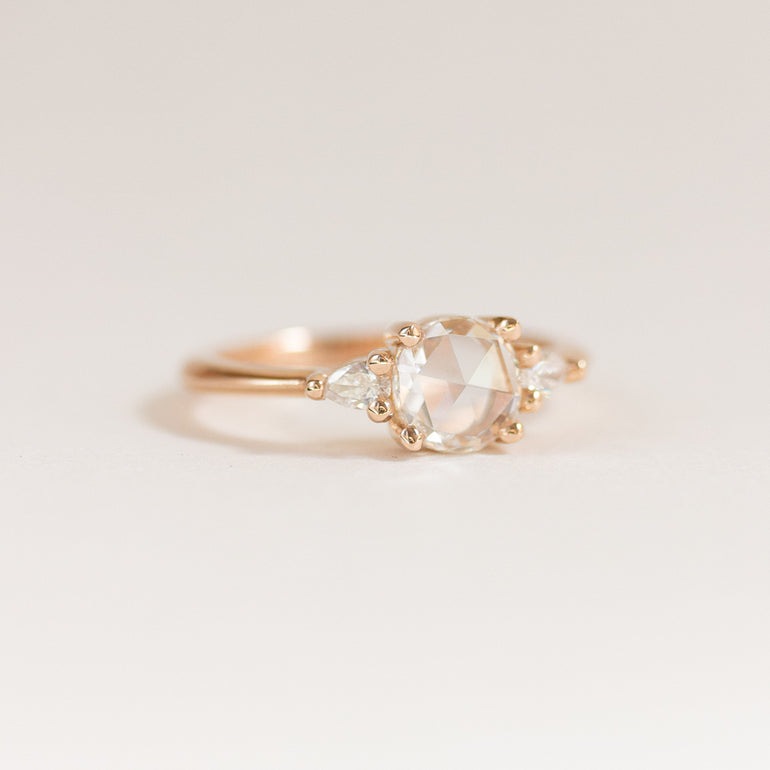 Rose-cut White Three Stone Engagement Ring