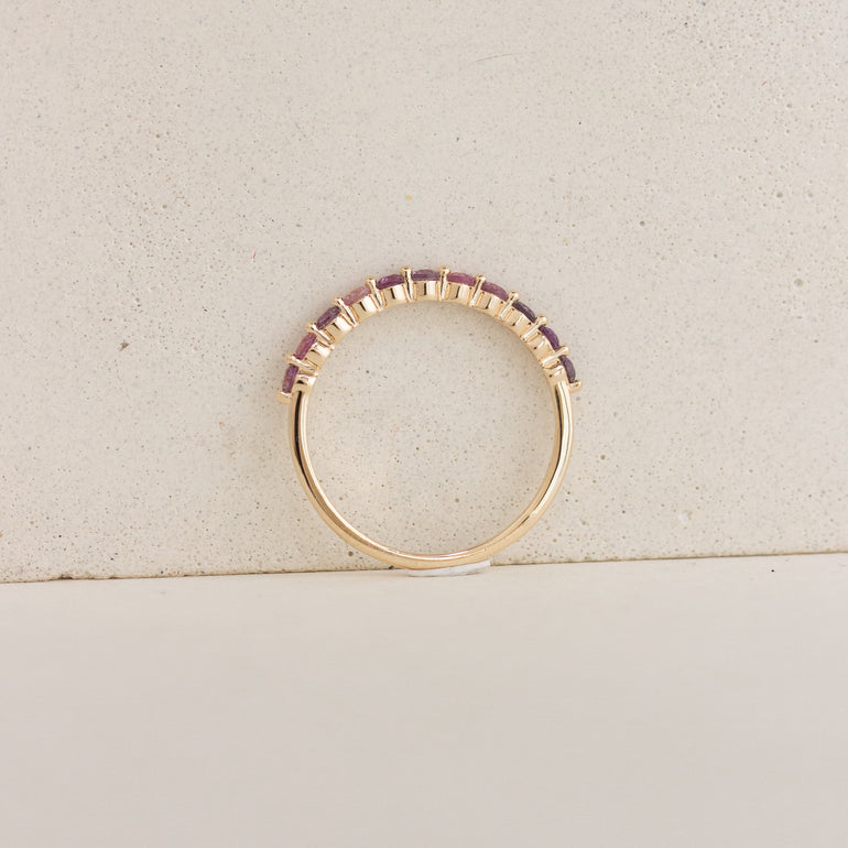 Pink Sapphire Half Eternity Wedding Band