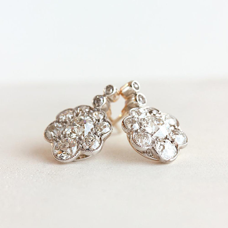 white gold vintage floral diamond studs