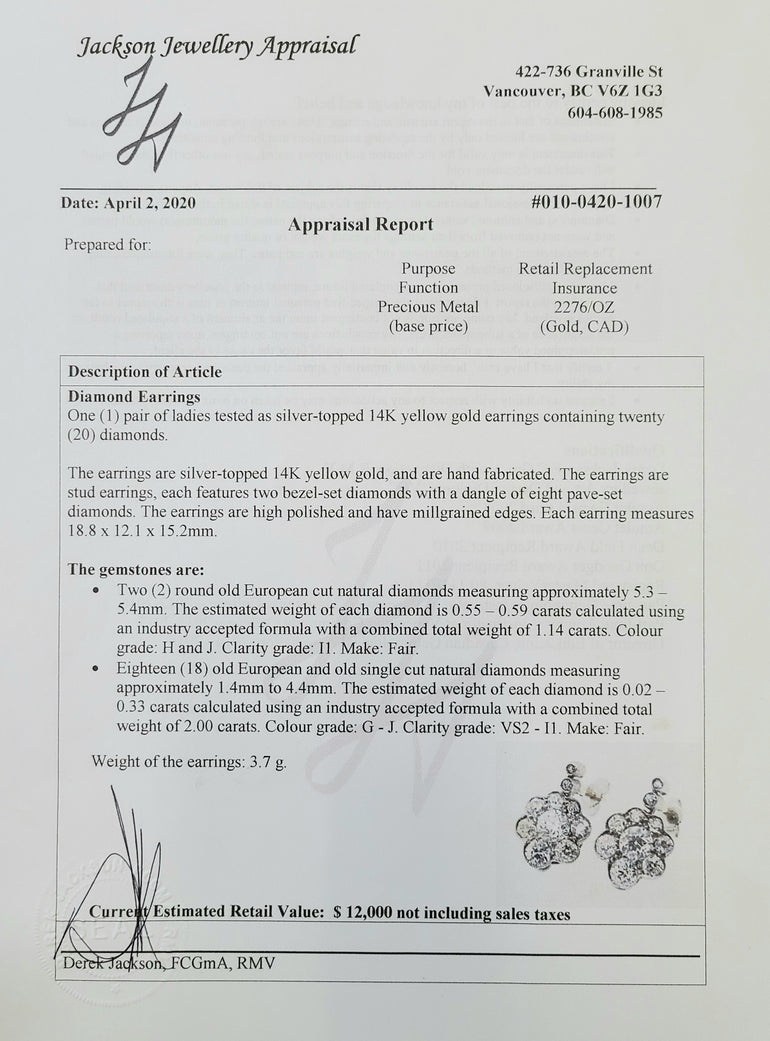 white gold diamond floral earrings appraisal