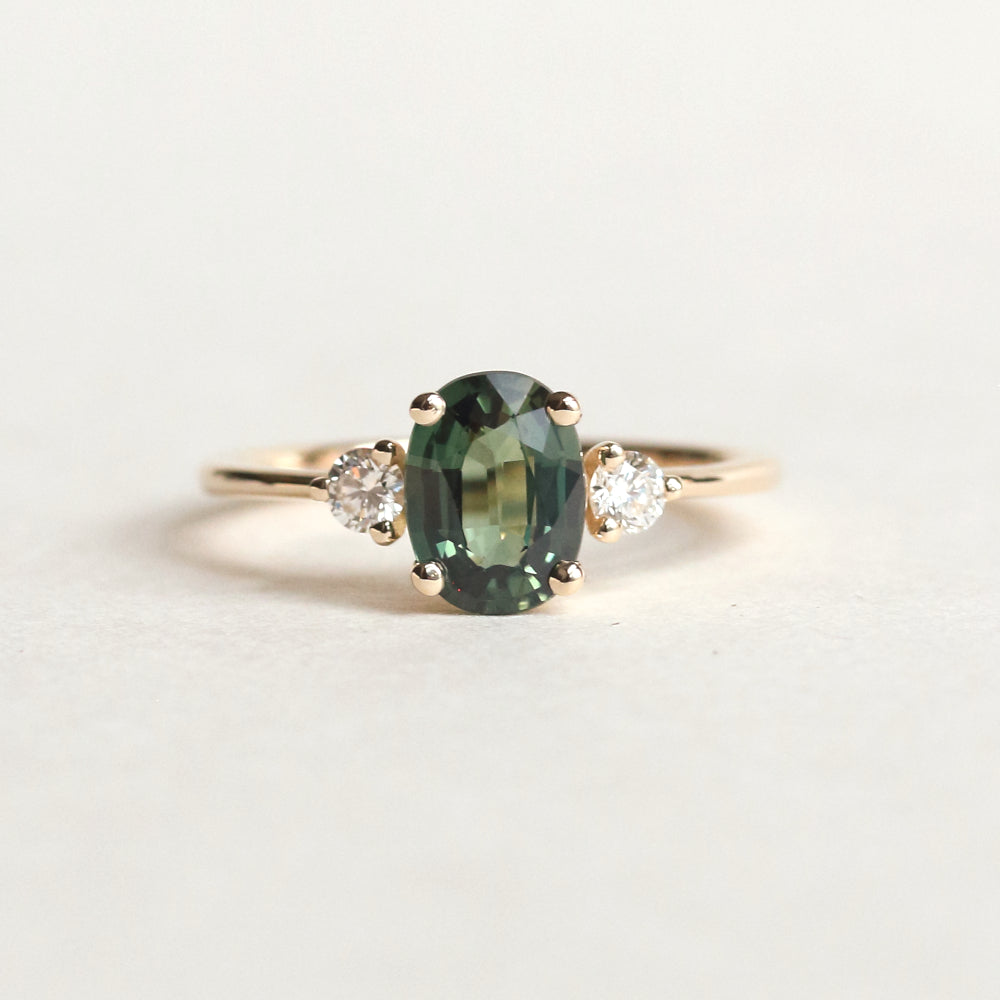 Teal Green Sapphire Oval Engagement Ring